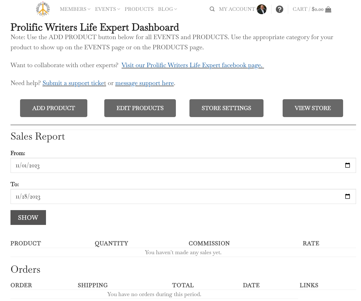 Prolific Writers Life Expert Dashboard