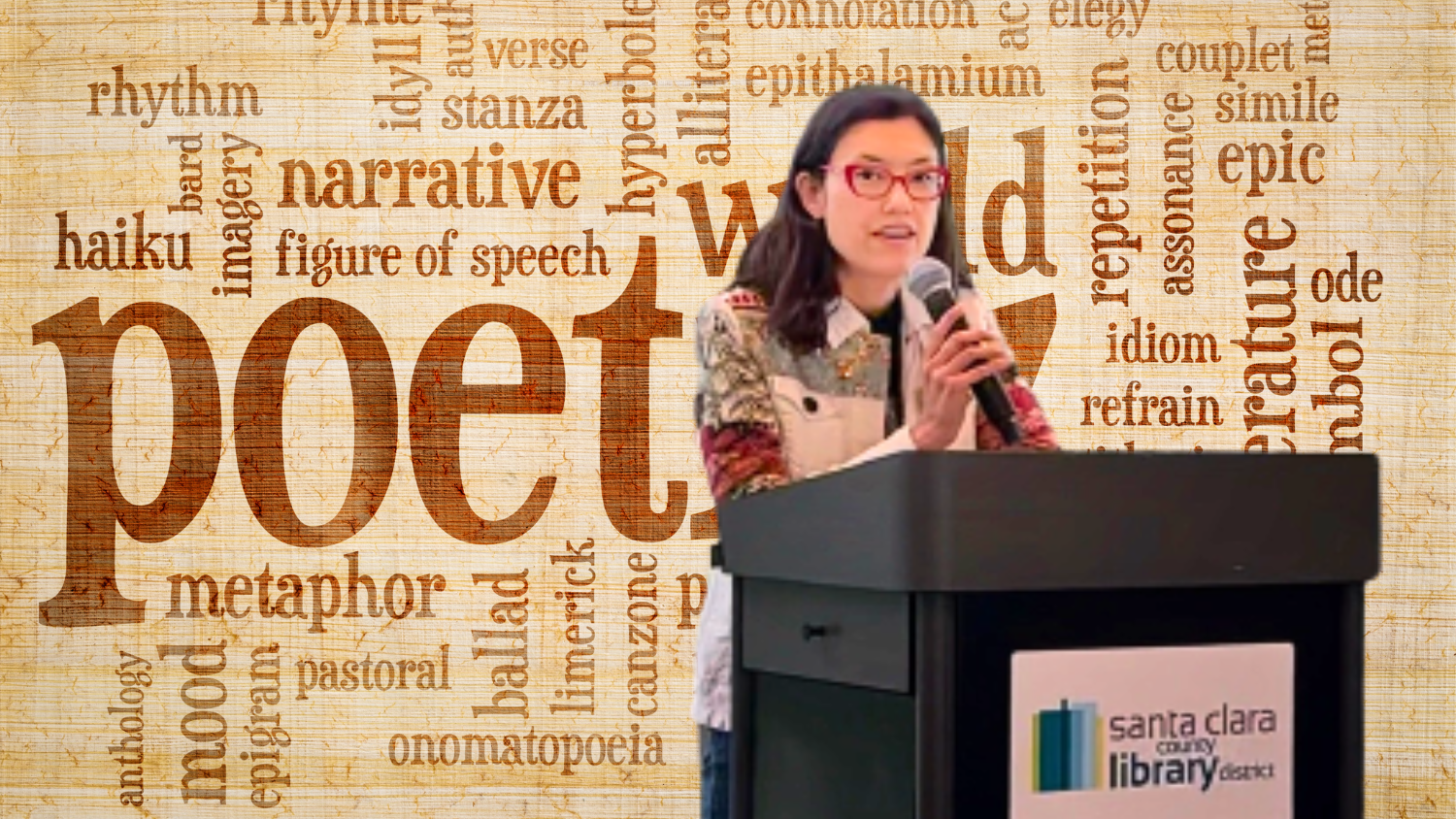 Keiko O'Leary, Cupertino Poet Laureate, giving presentation on memorizing poetry